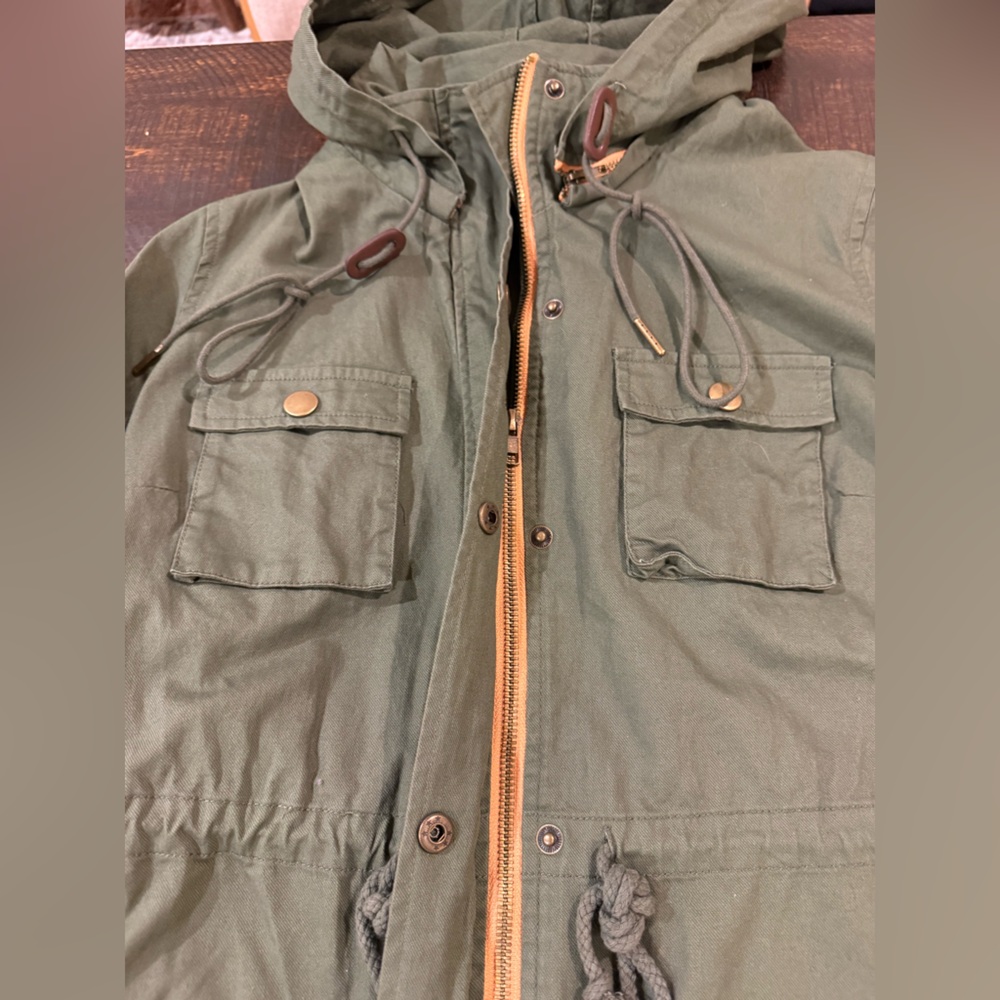 Chaplin Essential Olive Hooded Anorak Cargo Jacket Utility Military Cotton L - Picture 8 of 12